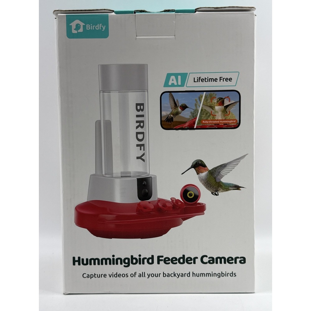 Birdfy Hummingbird 10×7×4 in Feeder Camera Wildlife AI technology Red Smart Auto